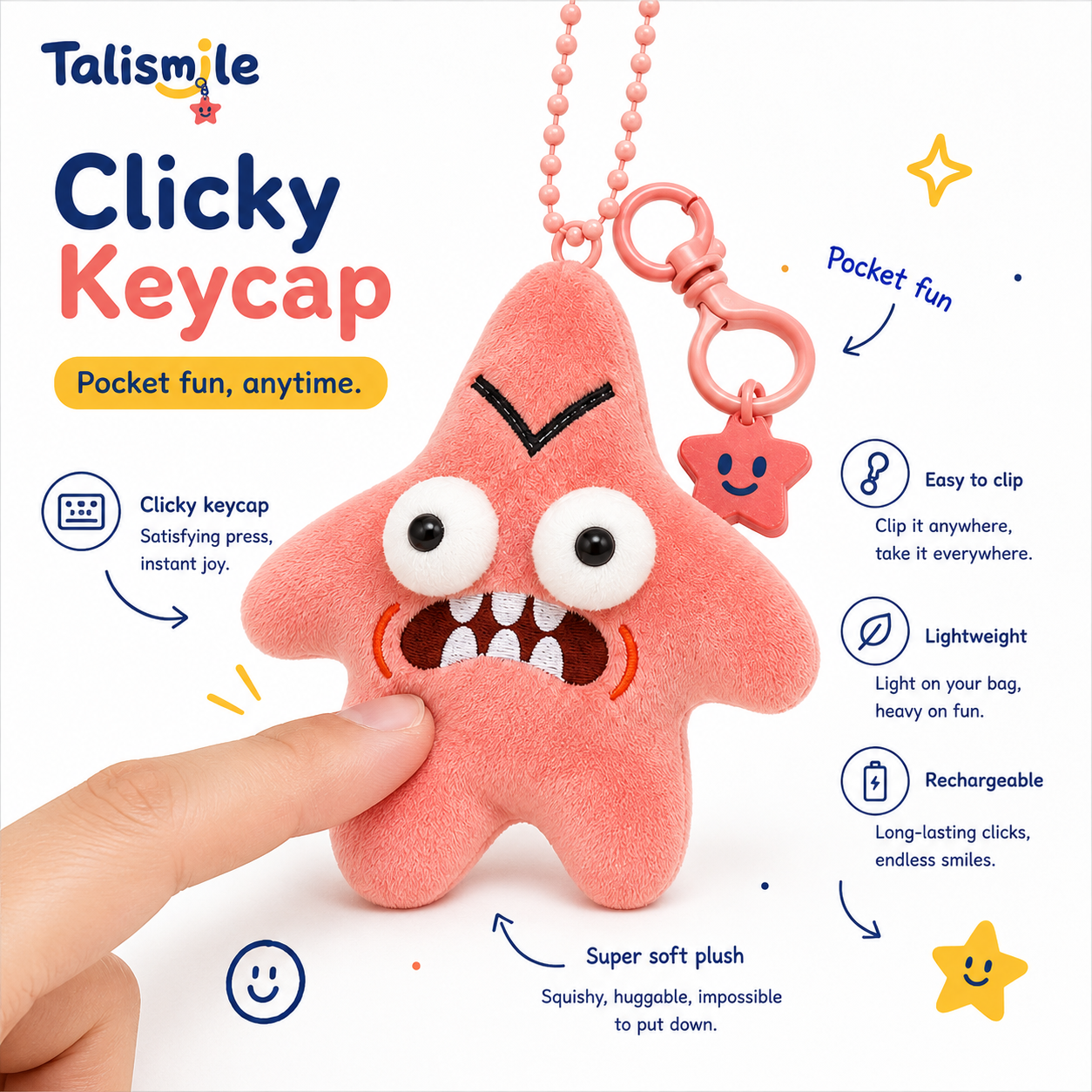 Angry Starfish Clicker Keychain –  Sound Stress Relief Toy