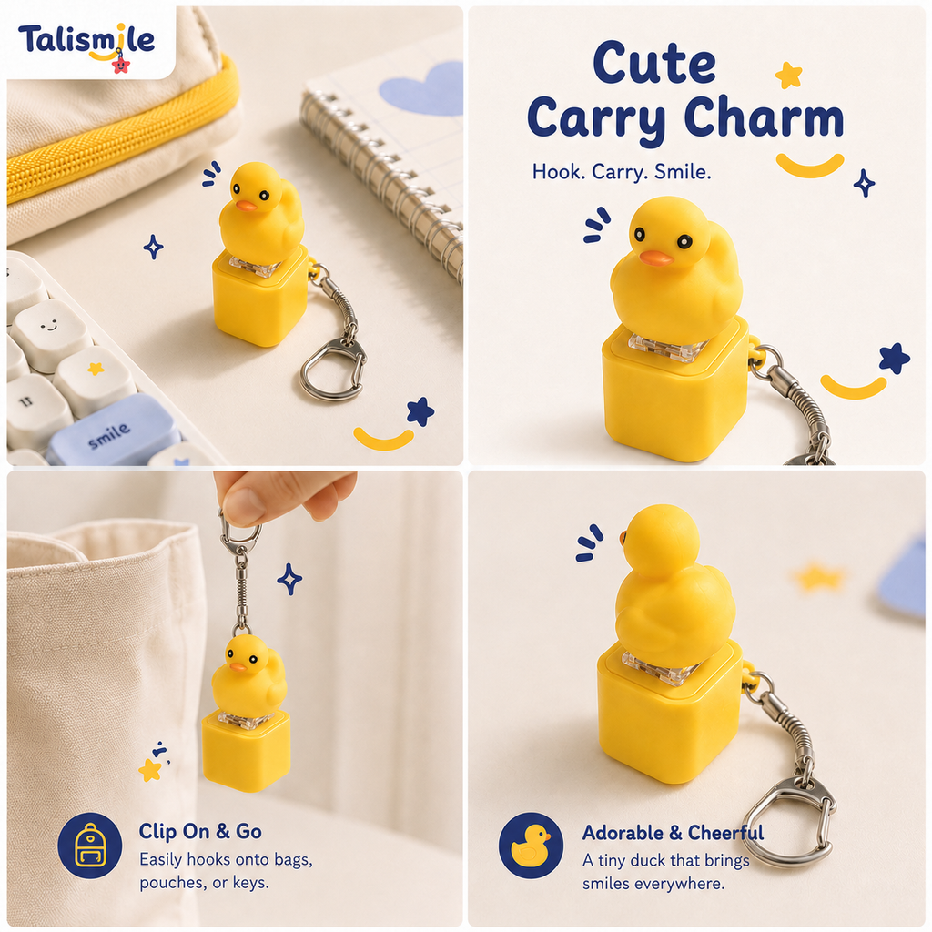 Cute Yellow Duck Clicker Keychain – Light-Up Sound Fidget Toy