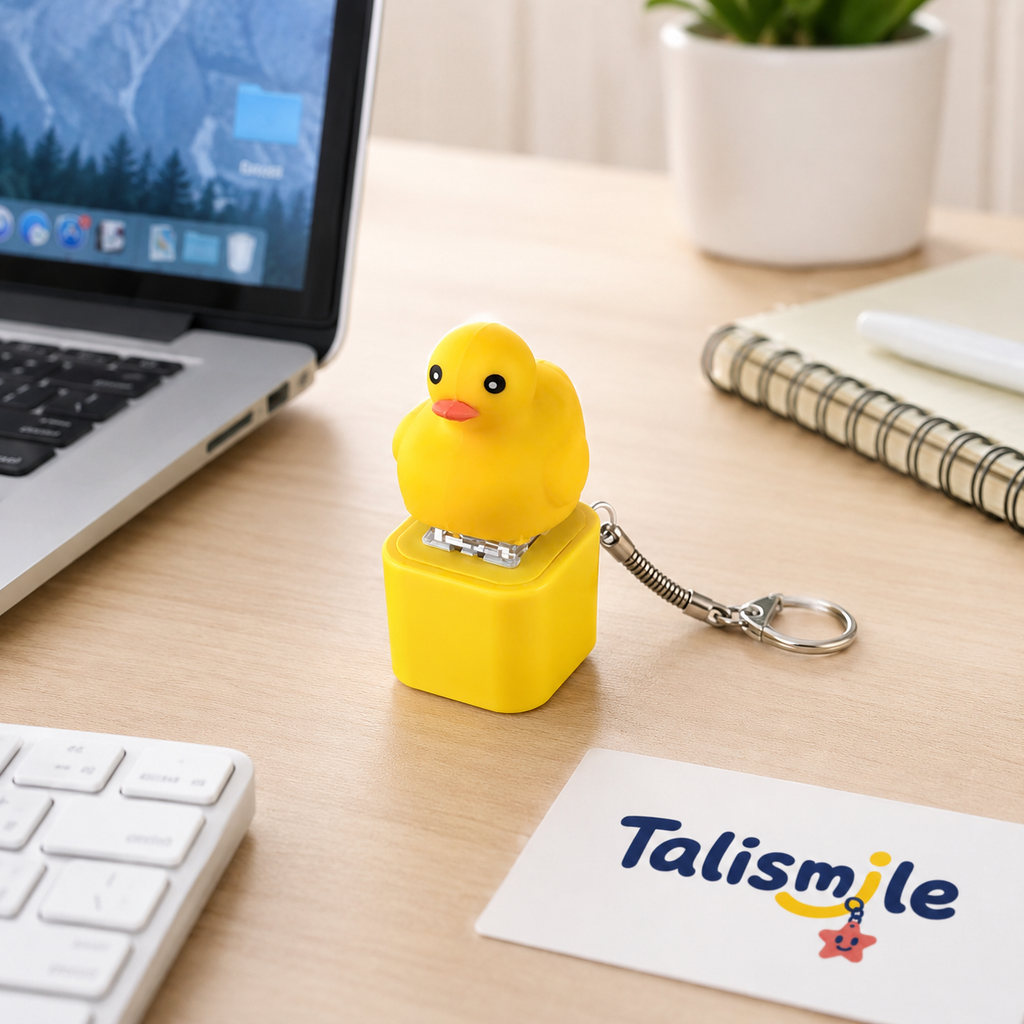 Cute Yellow Duck Clicker Keychain – Light-Up Sound Fidget Toy