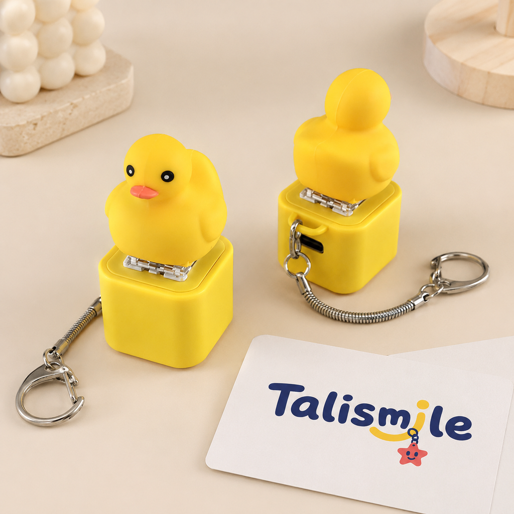 Cute Yellow Duck Clicker Keychain – Light-Up Sound Fidget Toy