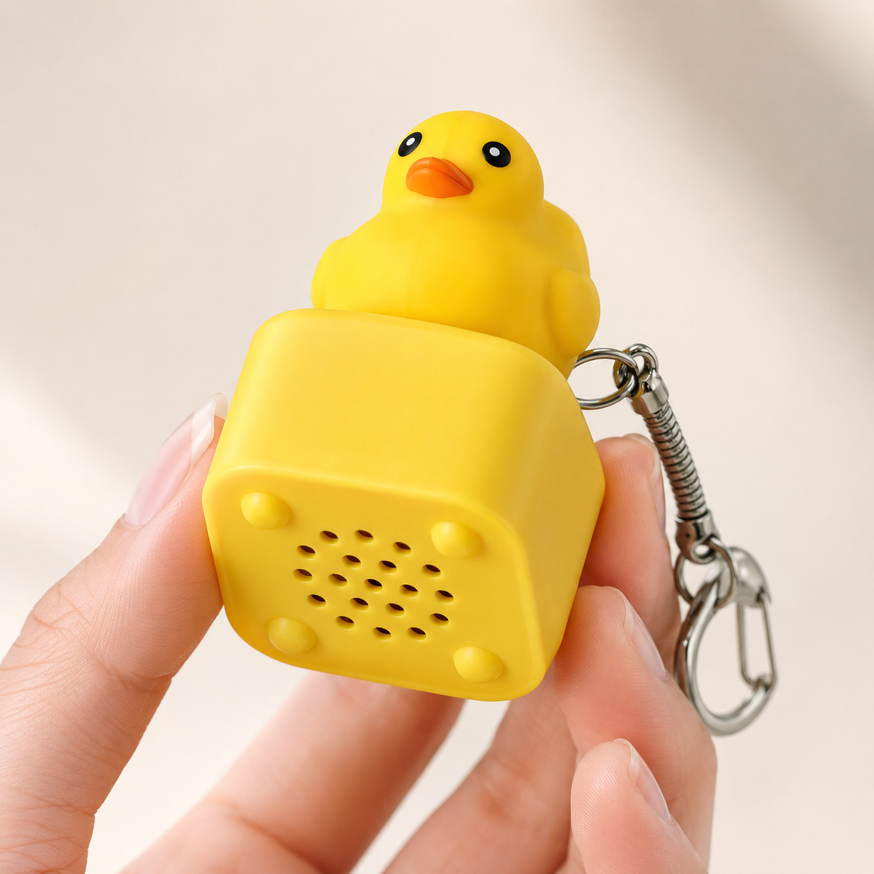 Cute Yellow Duck Clicker Keychain – Light-Up Sound Fidget Toy