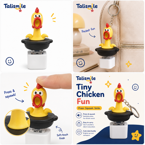 Clucking Chicken Clicker Keychain - Light-Up Sound Fidget Toy
