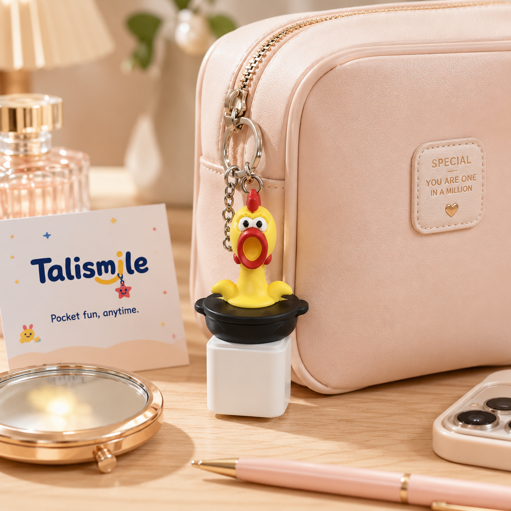 Clucking Chicken Clicker Keychain - Light-Up Sound Fidget Toy