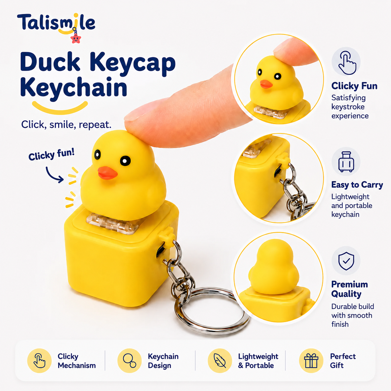 Cute Yellow Duck Clicker Keychain – Light-Up Sound Fidget Toy