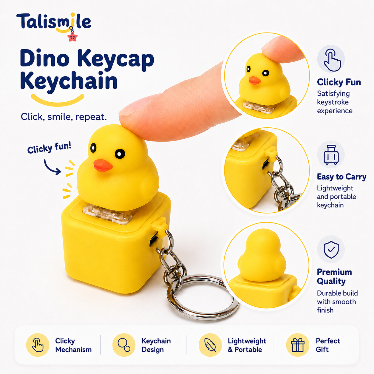 Cute Yellow Duck Clicker Keychain – Light-Up Sound Fidget Toy