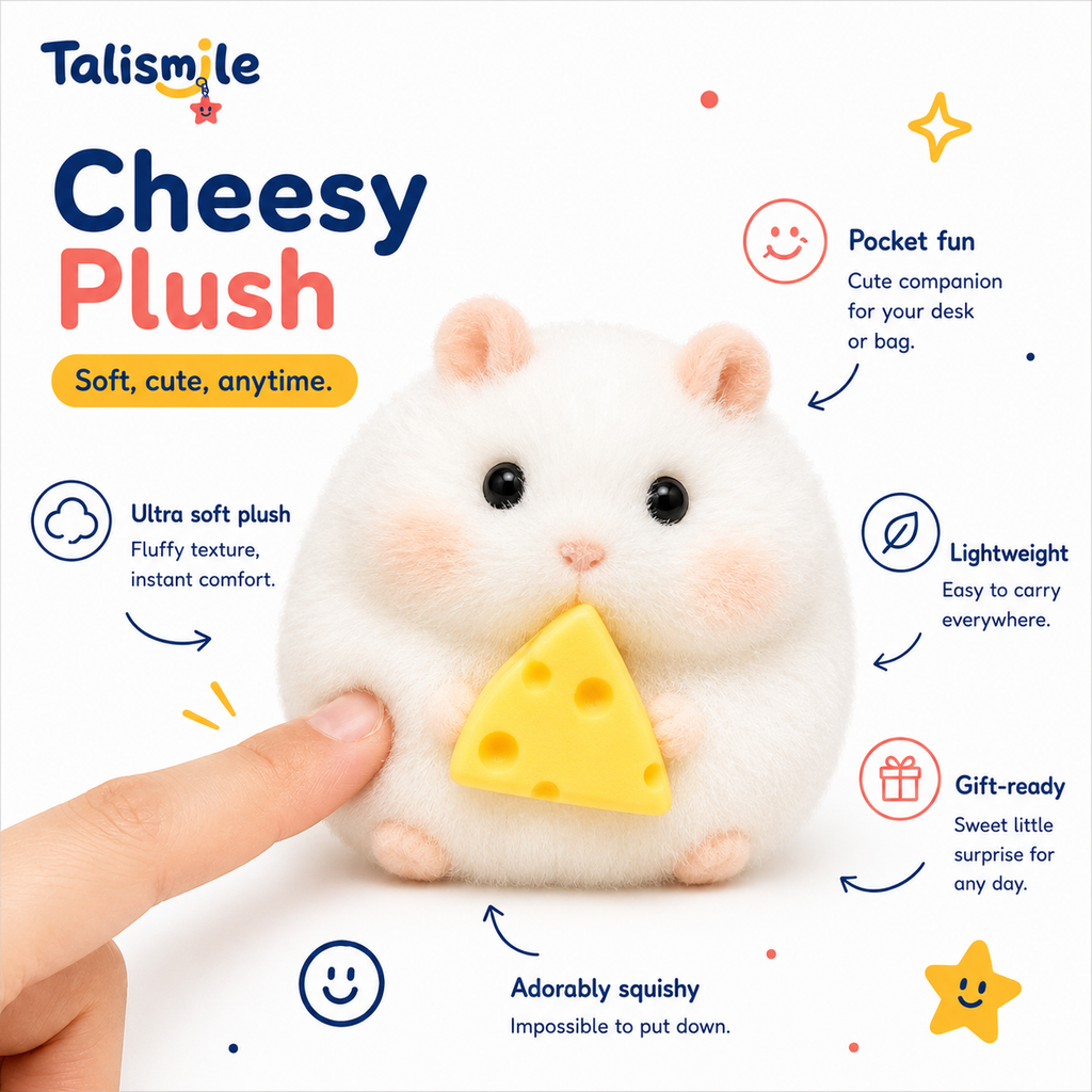 Fuzzy Hamster Cheese Squishy – Soft Slow-Rise Stress Relief Toy