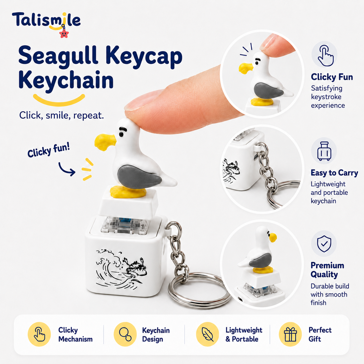 Silly Seagull Clicker Keychain – Light-Up Sound Stress Relief Toy