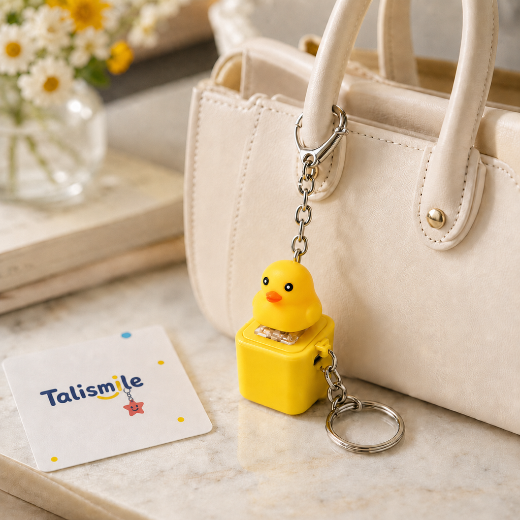 Cute Yellow Duck Clicker Keychain – Light-Up Sound Fidget Toy