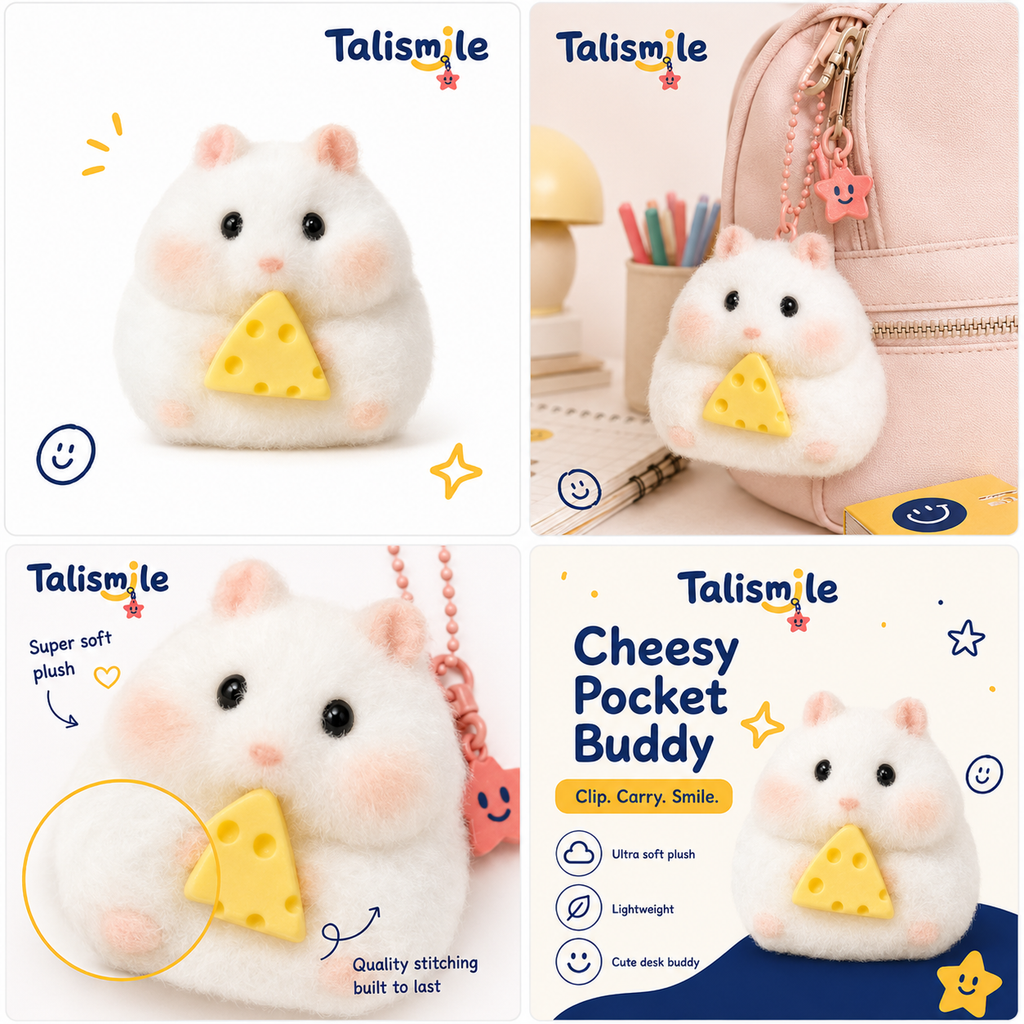 Fuzzy Hamster Cheese Squishy – Soft Slow-Rise Stress Relief Toy