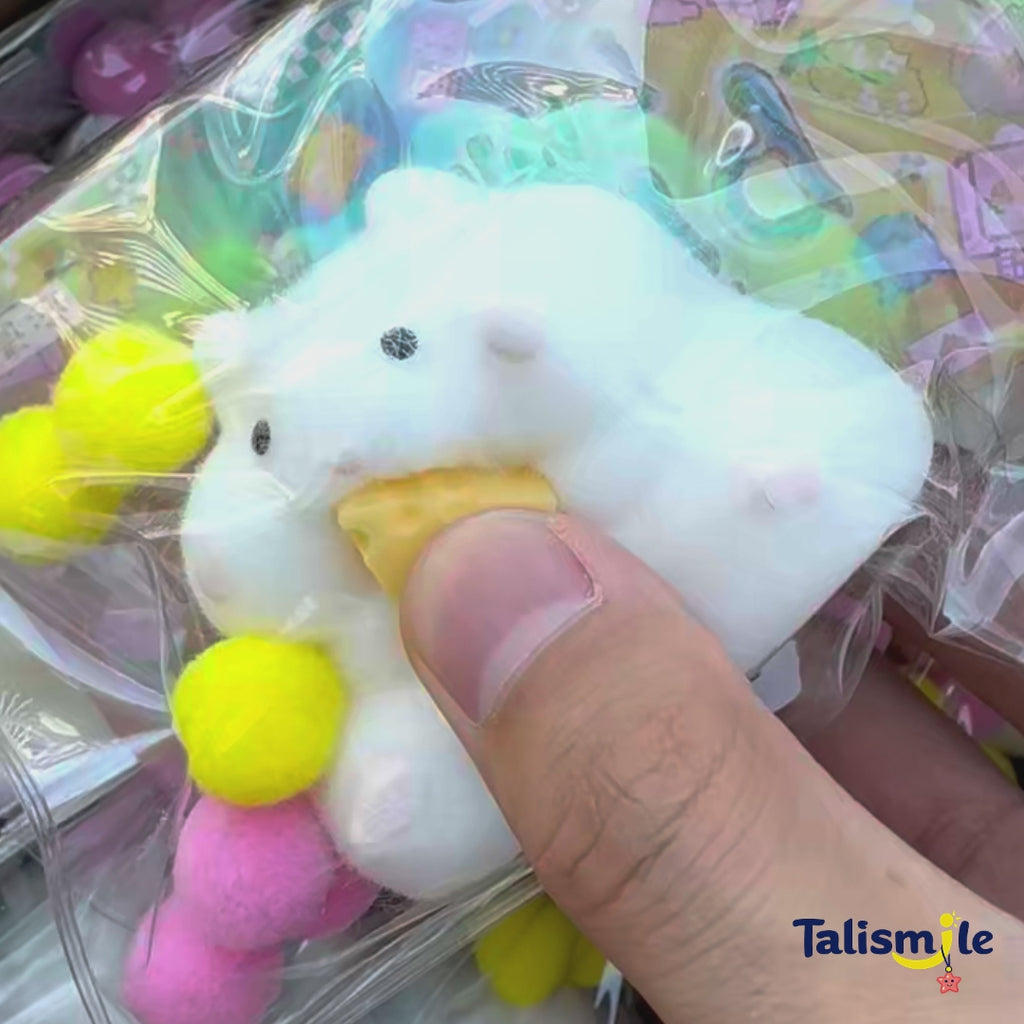 Fuzzy Hamster Cheese Squishy – Soft Slow-Rise Stress Relief Toy