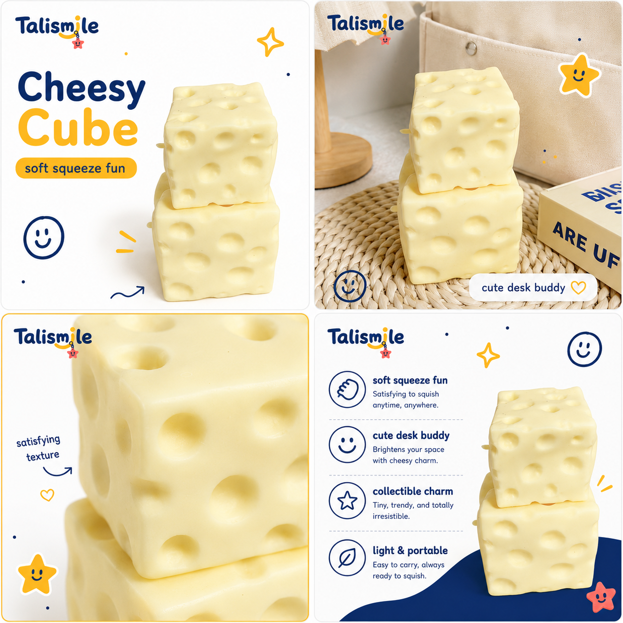 Satisfying Cheese Cube Squishy – Soft Slow-Rise Stress Relief Toy